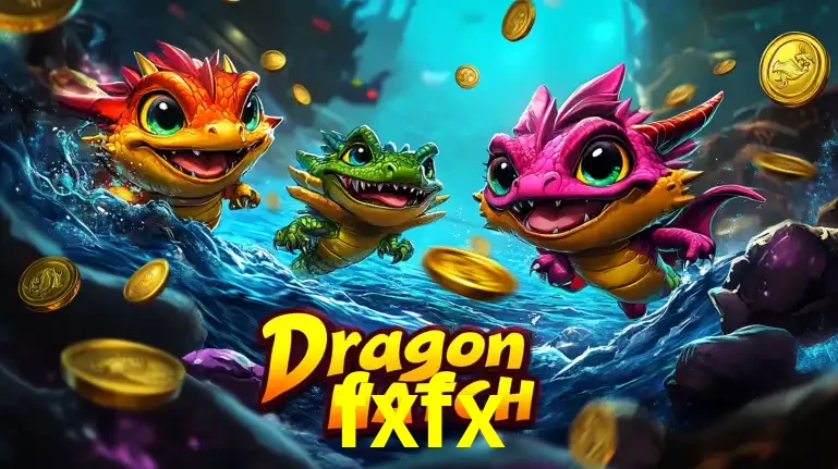 Arte promocional do jogo Dragon Hatch com três adoráveis dragões bebês nadando entre moedas de ouro, um dos slots mais divertidos para jogar no cassino fxfx.