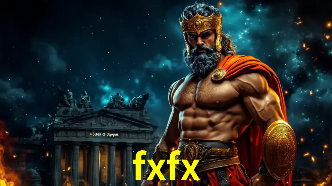 O poderoso Zeus do jogo de slot Gates of Olympus em frente ao seu templo, pronto para lançar multiplicadores divinos e prêmios épicos no cassino online fxfx.